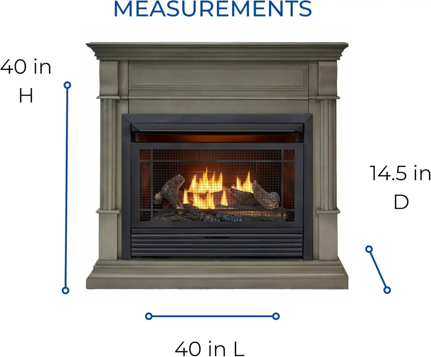 Dual-fuel Exhaustless Gas Fireplace System with Mantle Remote Control Uses 26,000 BTU with Natural Gas or Liquid Propane 6