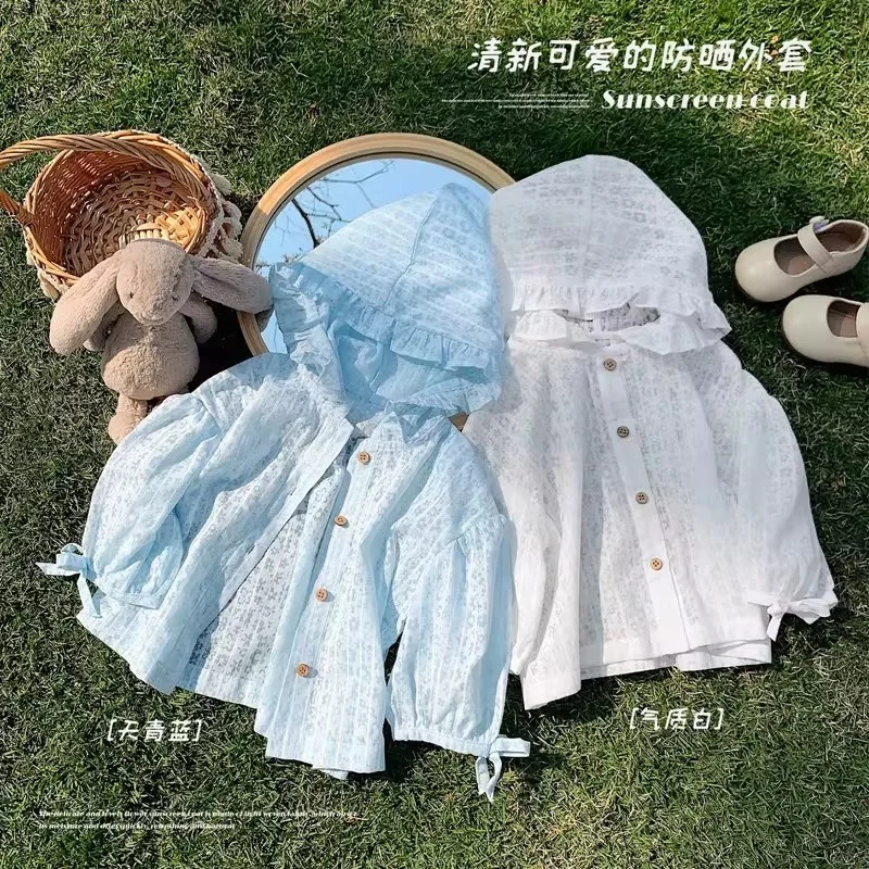 Girls Lace Sunscreen Coats Summer New Children Clothes  Breathable Thin Hooded Outerwear Kids Air Conditioner Shirt 3-10 Years - 3