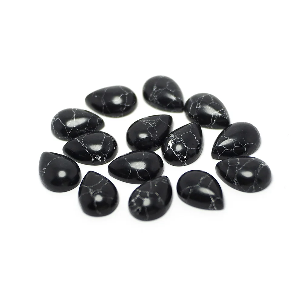 

10pcs Black Cabochon Stone, Drop Necklace Stone, 10x14mm Polished Flat Back Stone,Accessorie For Jewelry Earring Making Supplies