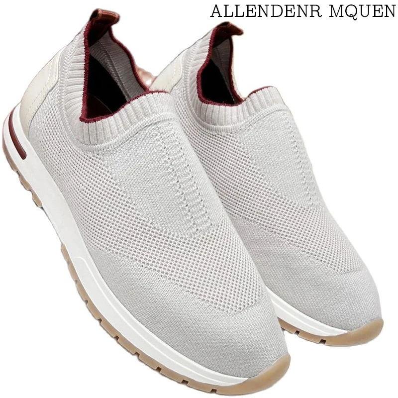 

High quality canvas solid color breathable knitted socks shoes women's one foot pedal sports cashmere knitted shoes men