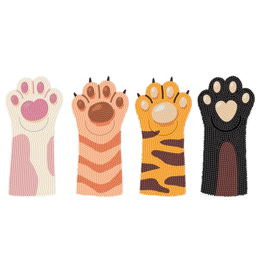 4Pcs Cat Paw DIY Bookmarks Diamond Painting Kits Diamond Painting Bookmark Making Kit Art Bookmark for Adults Beginners
