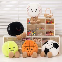 Kawaii Tennis Baseball Soccer Basketball Billiards Plush Ball Stuffed Smiling Face with Legs Sport Instrument Small Room Decor 1