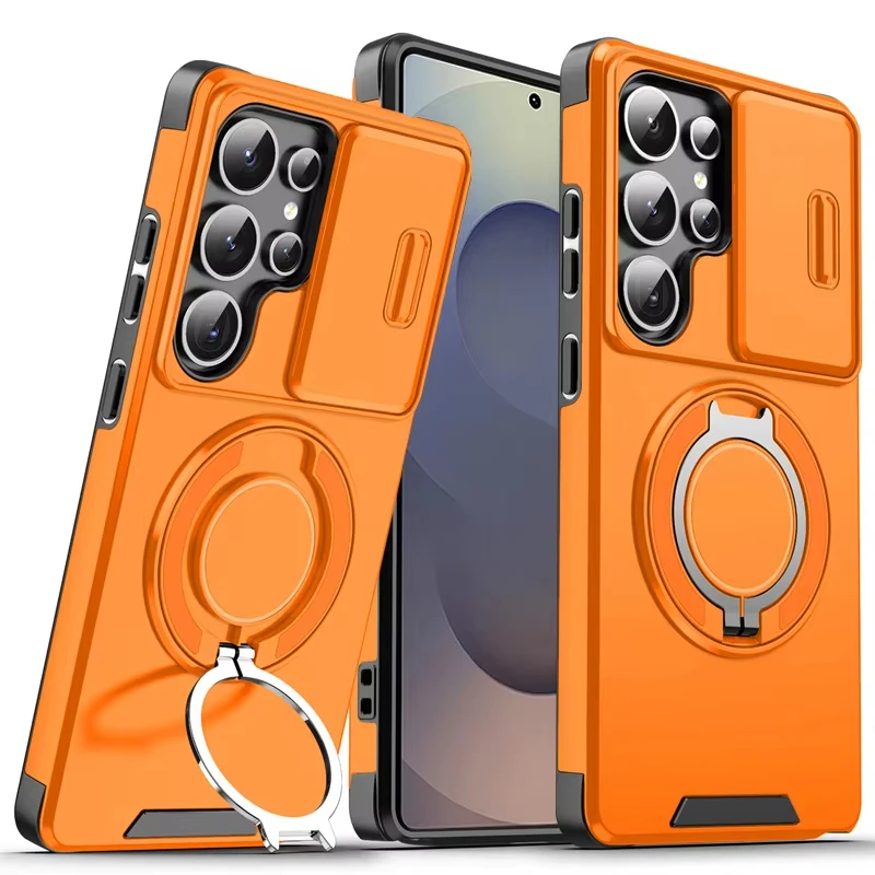 Magnetic Ring Stand Phone Case with Slide Camera Protection and Armor Cover