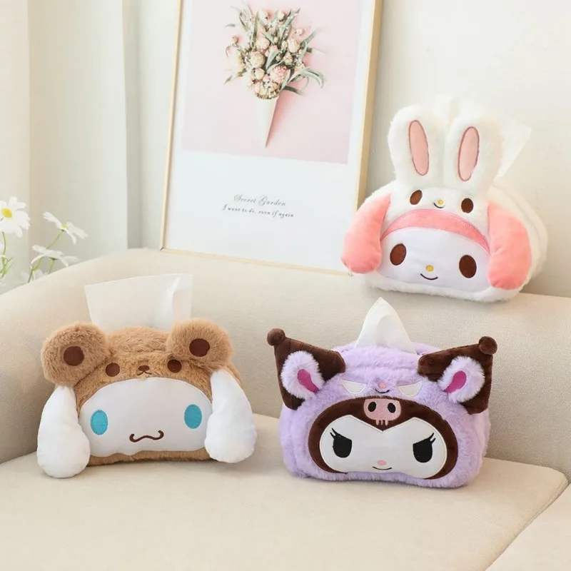 

Sanrio Plush Storage Bag Large-capacity Car Tissue Box Portable Travel Toiletry Cosmetic Bags Tabletop Decoration Girls Gifts