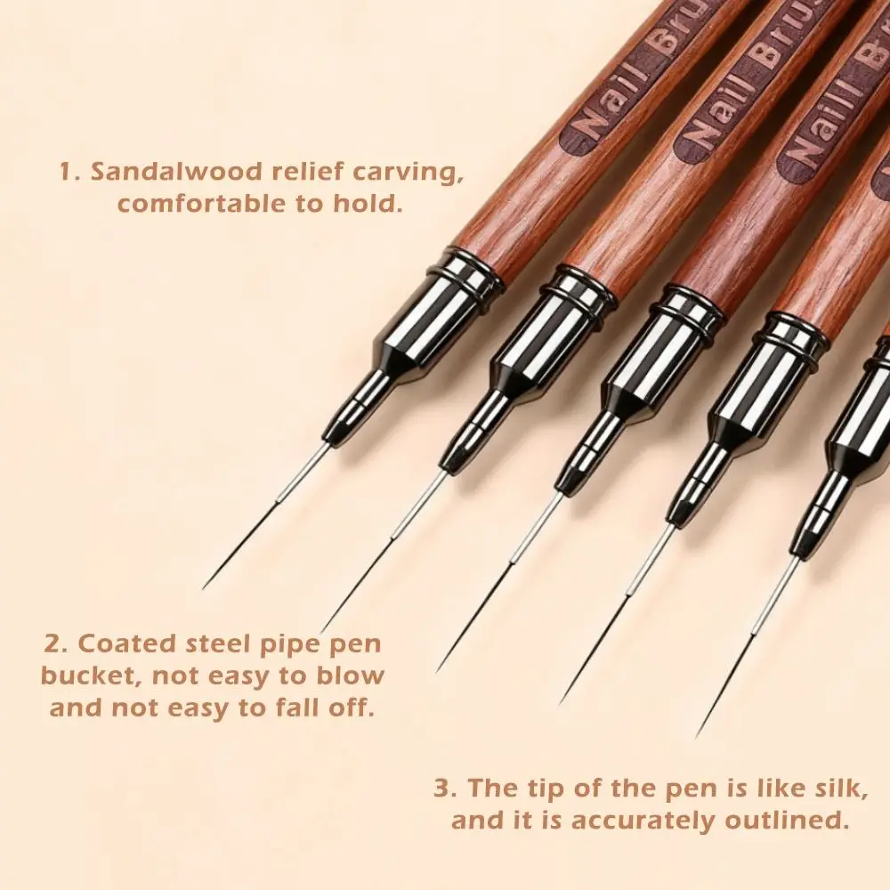 6/9/12/15/18mm 네일 라이너 브러쉬 샌달우드 폴 프로페셔널 네일 라인 드로잉 브러쉬 네일 아트 페인팅 브러쉬 네일 페인팅