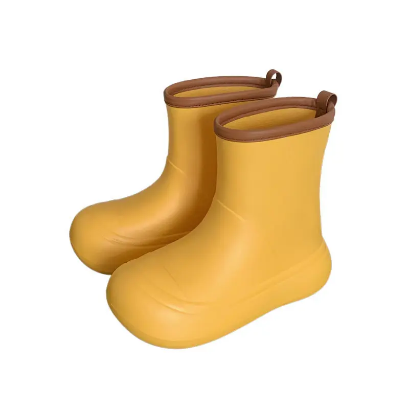 

New Women Fashion Soft EVA Rain Boots Round Toe Female Waterproof Rainboots Outdoor Slip-on Water Shoes Wellies Boots