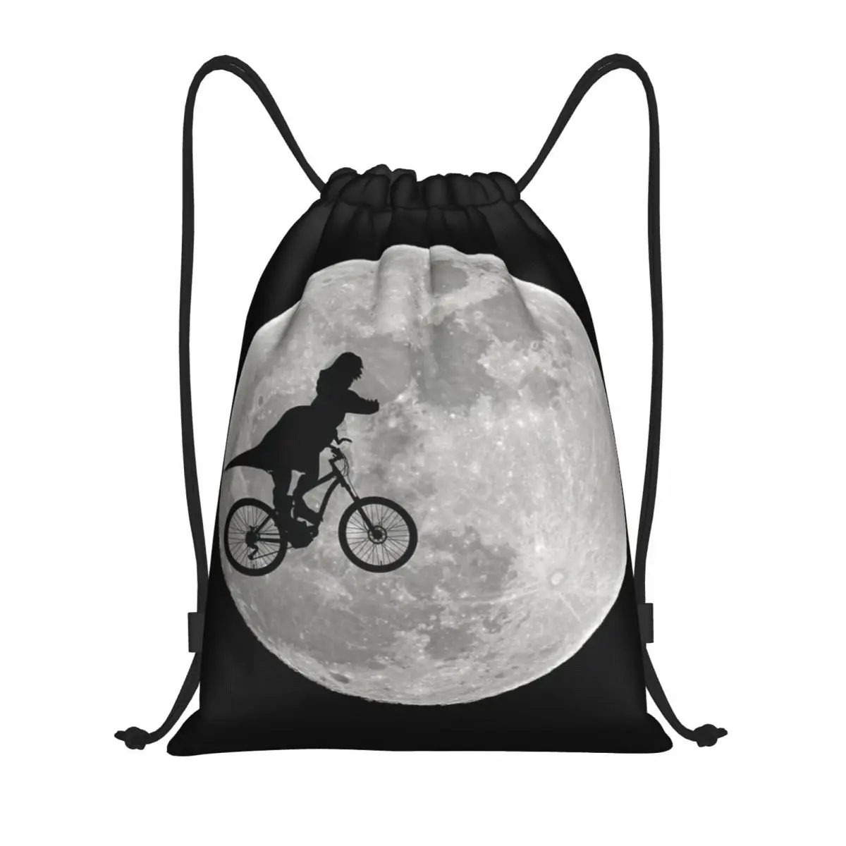 Dinosaur On The Moon Multi-function Portable Drawstring Bags Sports Bag Book Bag For Travelling