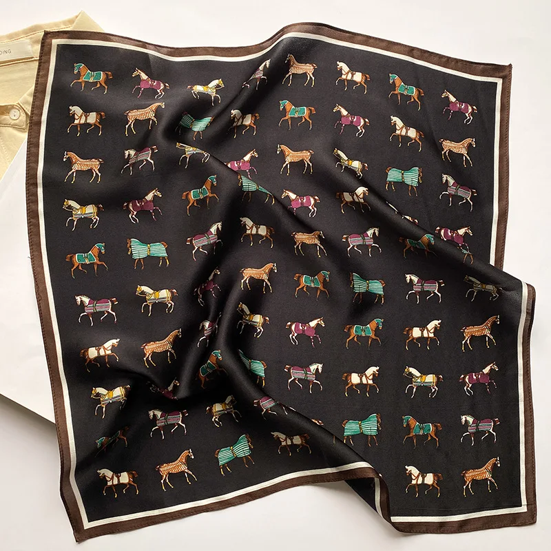100% Pure Silk Square Scarf Women Dot Print Neckerchief Bandana