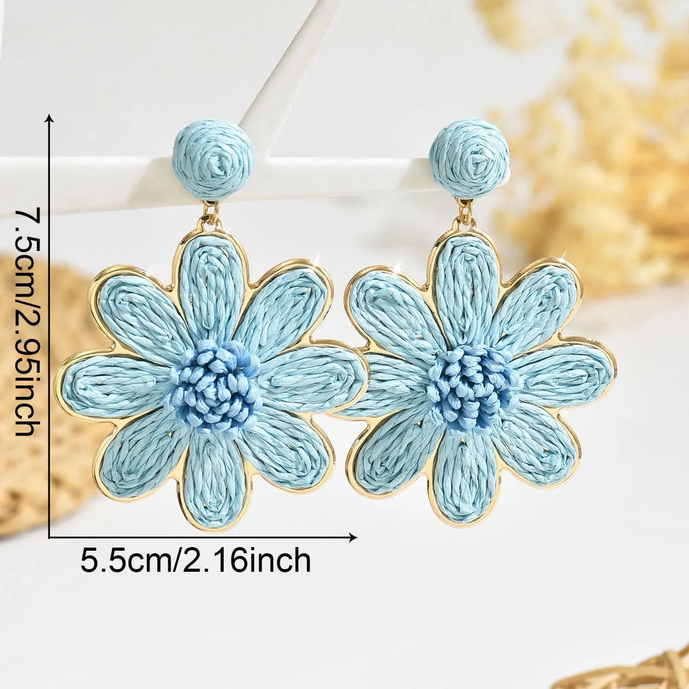 Boho New Fashion Raffia Sunflower Drop Earrings for Women Girls Elegant Multicolor Handmade Flower Earrings Summer Party Jewelr