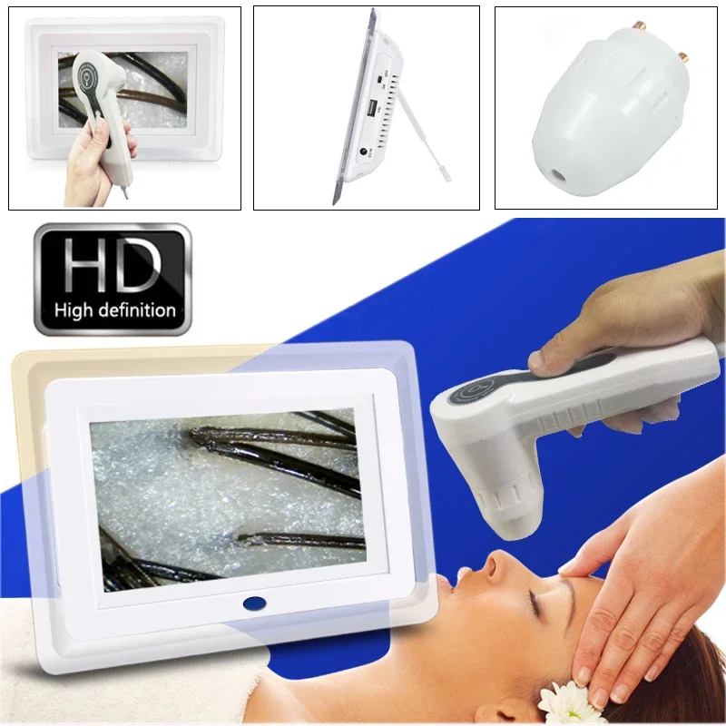 Skin Tester Scalp Detector 7 inch Skin Analyzer Machine Scalp Detector Hair Follicles Oil Moisture Tester Facial Skin Hair Analyser Machine Rechargeable