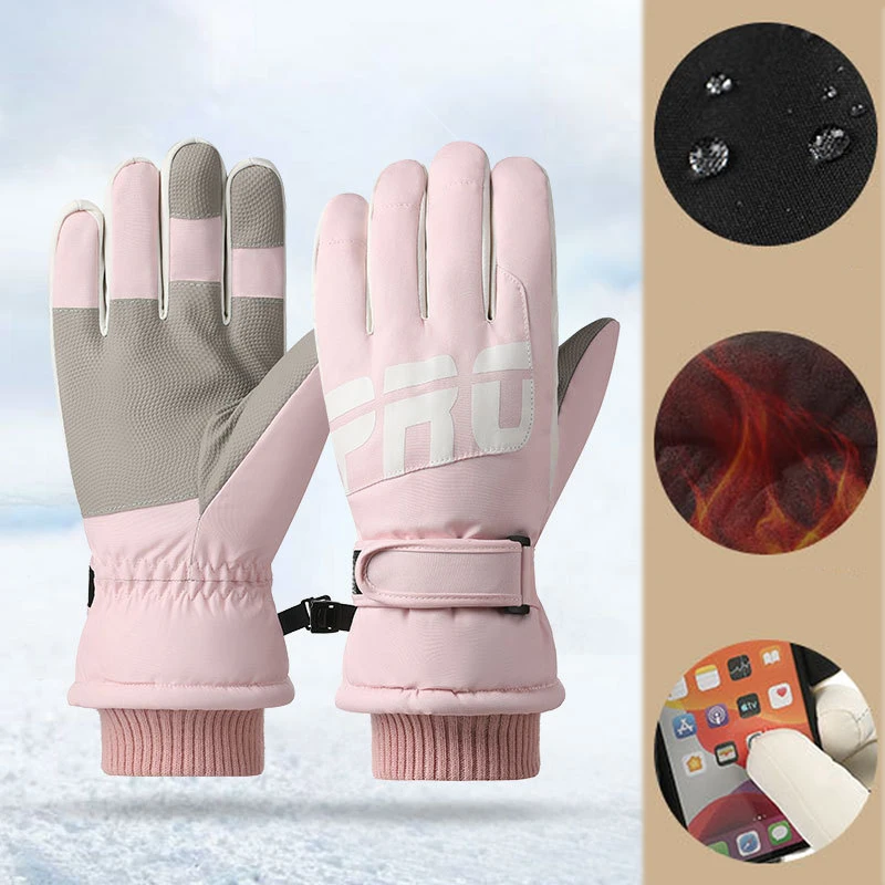 Skiing Gloves for Men Women Waterproof Oxford Full Finger Glove Outdoor Riding Motorcycle Winter Warm Plush Touch Screen Mittens