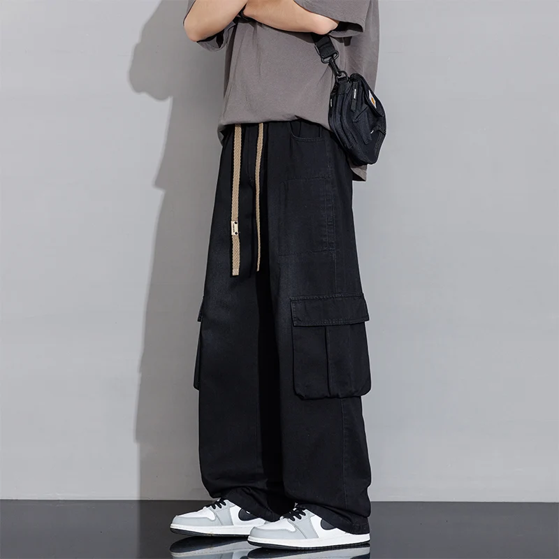 Spring New Wide Leg Washing Jean Cargo Pants Men Street Trousers Neutral Solid Color Loose Casual Thin summer pants Big Size 8xl 5