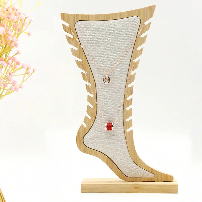 1 Foot Shaped Bamboo and Wood Necklace Display Stand, Solid Wooden Board, Creative Jewelry Hanging Stand, Necklace Display Stand 3