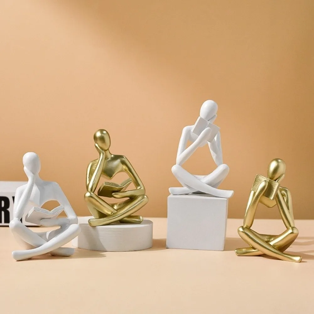 Black Abstract Thinker Statue - Modern Art Deco Resin Figurine for Home and Office Decor