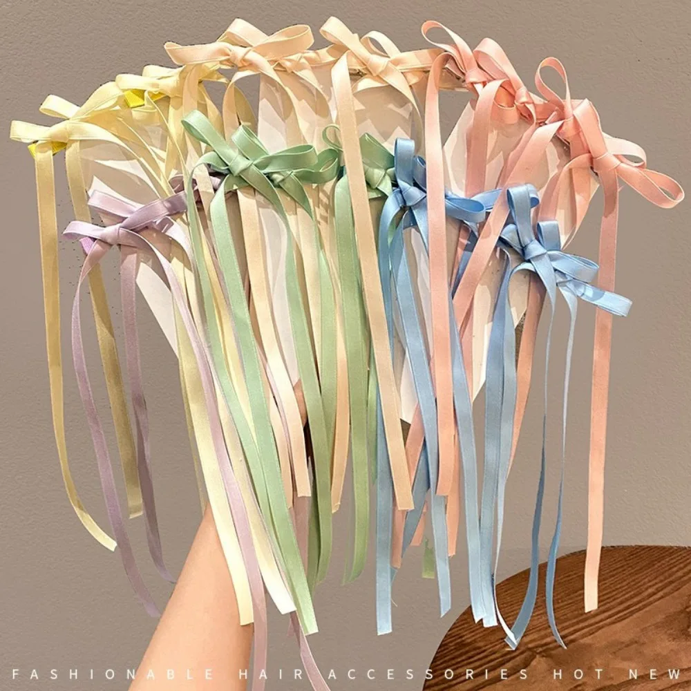 Hair Accessories Bow Hairpins Y2K Hairpin Sweet Cute Women Girl Korean Female Long Ribbon Hair Clips Barrettes Headwear
