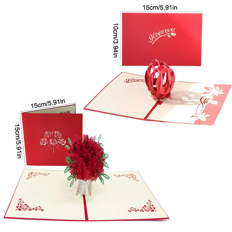 Carte postale de voeux stéréoscopique 3D Pop-Up pour couples, enveloppe d'amour, poubelle, Saint Valentin, anniversaire, carte de vministériels x des travailleurs