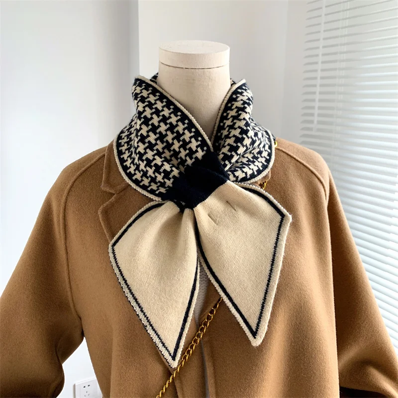 Plaid Letter Knitted Neck Scarf Women Fashion Printed Skinny Long Narrow Collar Scarves Female Winter Warm Thick Hairbands Ties 12