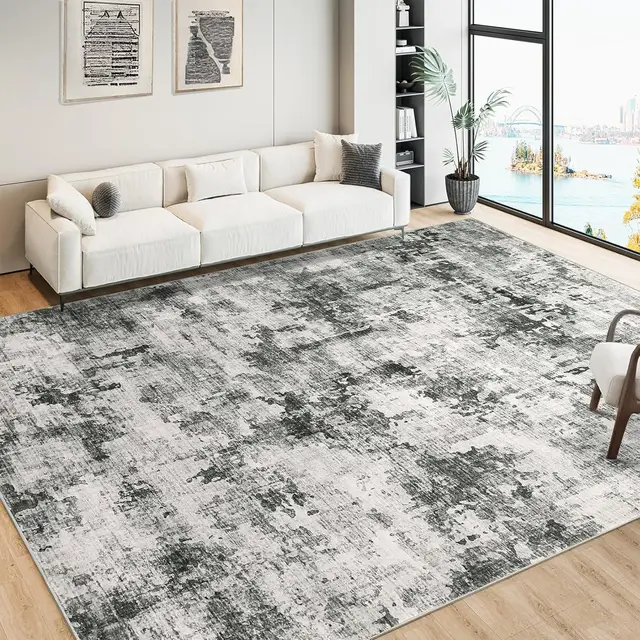 Washable Modern Abstract Area Rug Non Slip Floor Carpet Soft Foldable Thin Rug Low Pile Non Shedding Rug for Living Room Bedroom