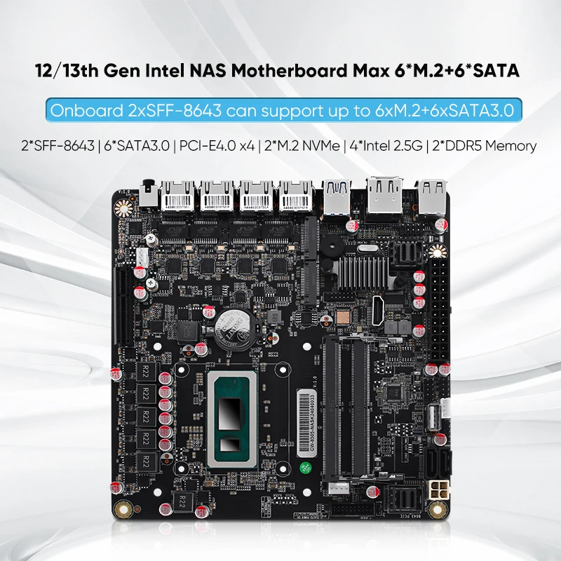 Super Deal Intel Core i5-12450H Pentium 8505 six-Bay NAS Monster Board/4 Network 2.5G/6 SATA3.0/2 M.2 NVMe/ Radiator ITX Board 4
