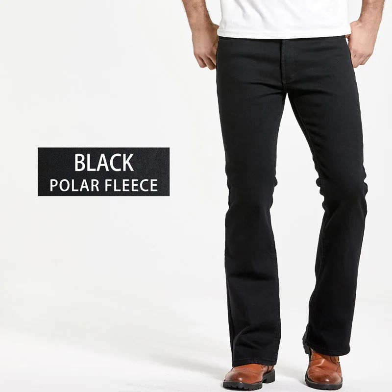 Mens Winter Stretch Denim Jeans Thicken Warm Pants Slim Slightly Flare Trousers Boot Cut Fit Polar Fleece Jeans 4