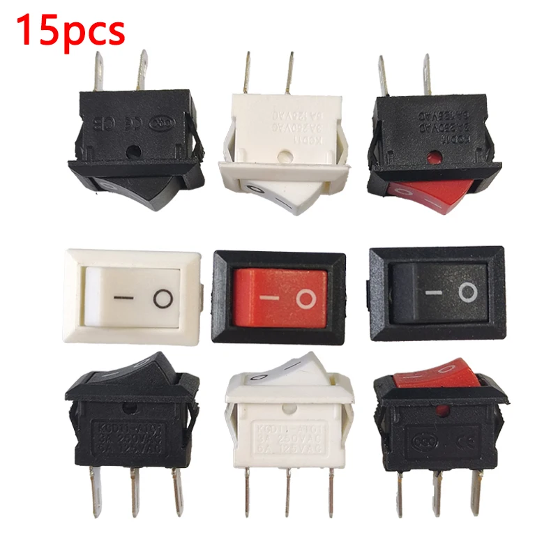 Small Rocker Switch Size 15Pcs Small Rocker Switch Kcd11 10x15mm Black Red And White Mini Push ...