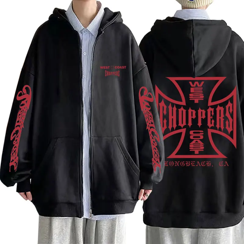 

West Coast Choppers Cross Graphic Zipper Hoodie Men Women Casual Oversized Zip Up Jacket Men's Hip Hop Vintage Zip Up Hoodies