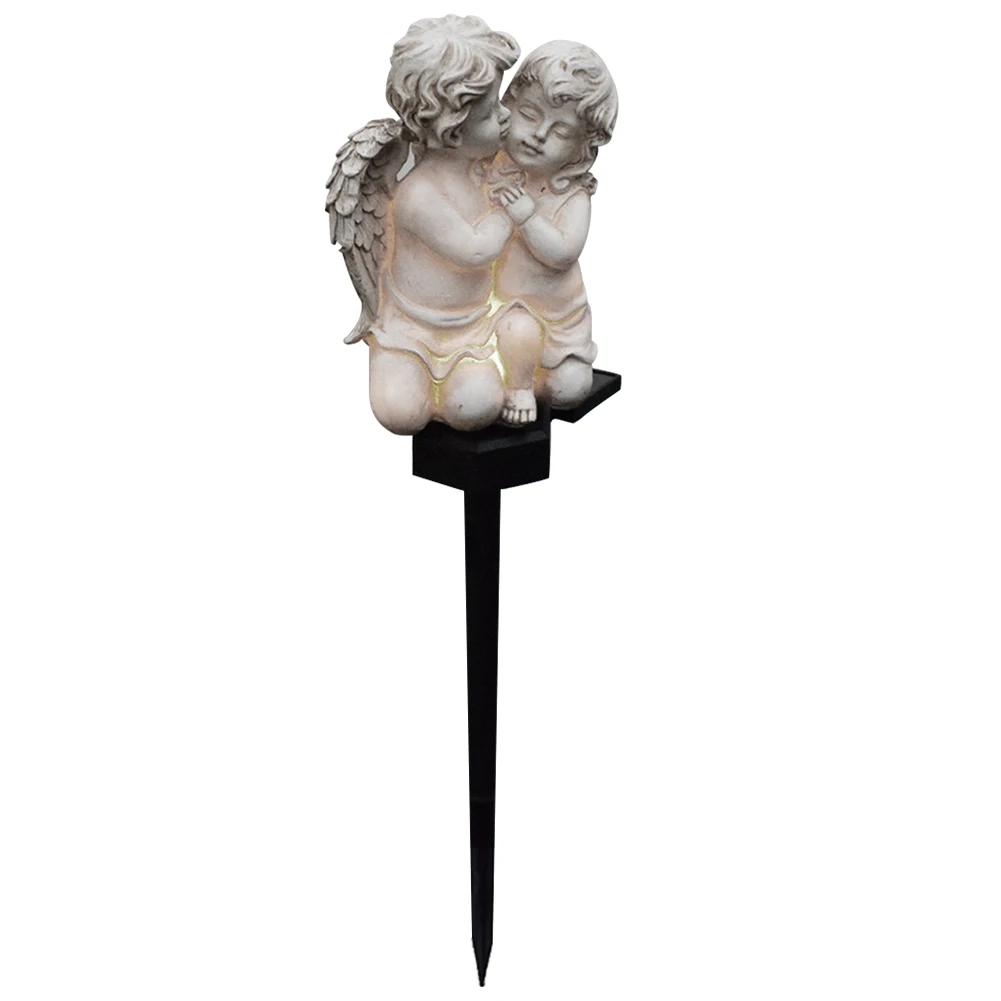 정원 태양 천사 조각 방수 LED 태양 요정 조명, 송진 태양 LED 천사 램프, 정원 발코니 마당용 날개 천사