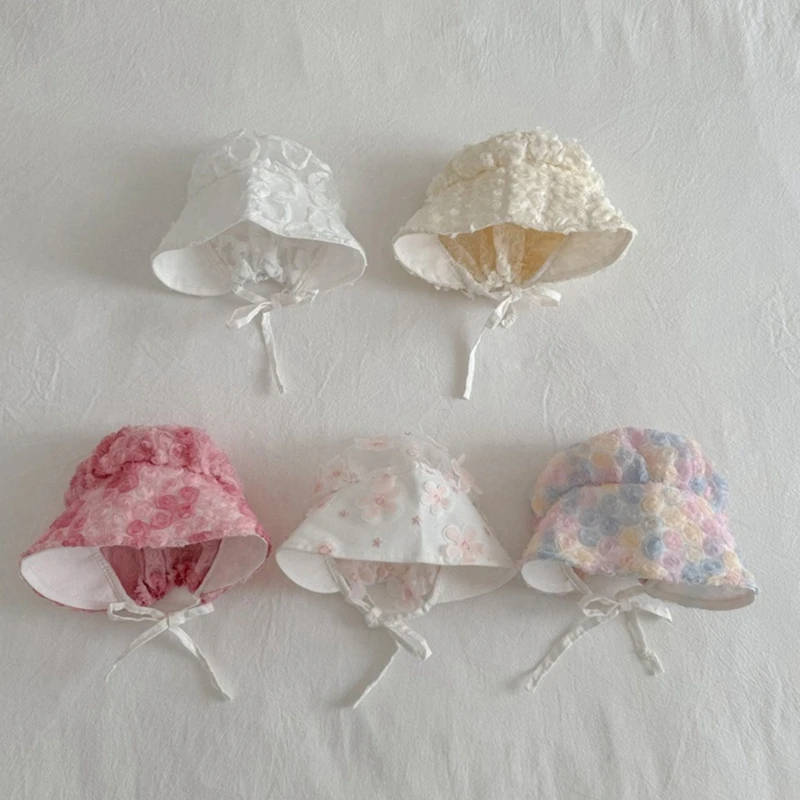 Lace Embroidery Princess Baby Girl Bonnet Summer Mesh Baby Sun Hat Kids Girls Lace Flower Beanie Cap Adjustable Outdoor Hat