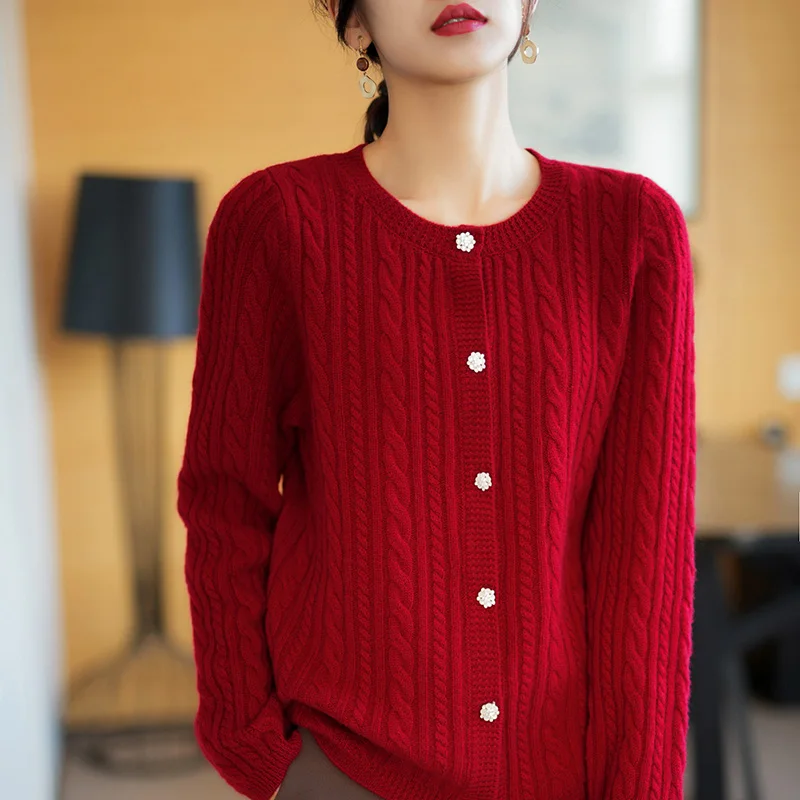 autumn-and-winter-new-women's-round-neck-sweater-cardigan-loose-thickened-sweater-solid-sweater-cashmere-sweater