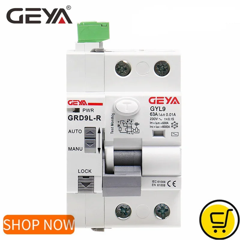 Geya-interruptor Atual Residual Esperto Religador com Módulo de Controle Grd9l Rccb 2p 40a 63a 0.03a 0.3a 1a Rcd Elcb