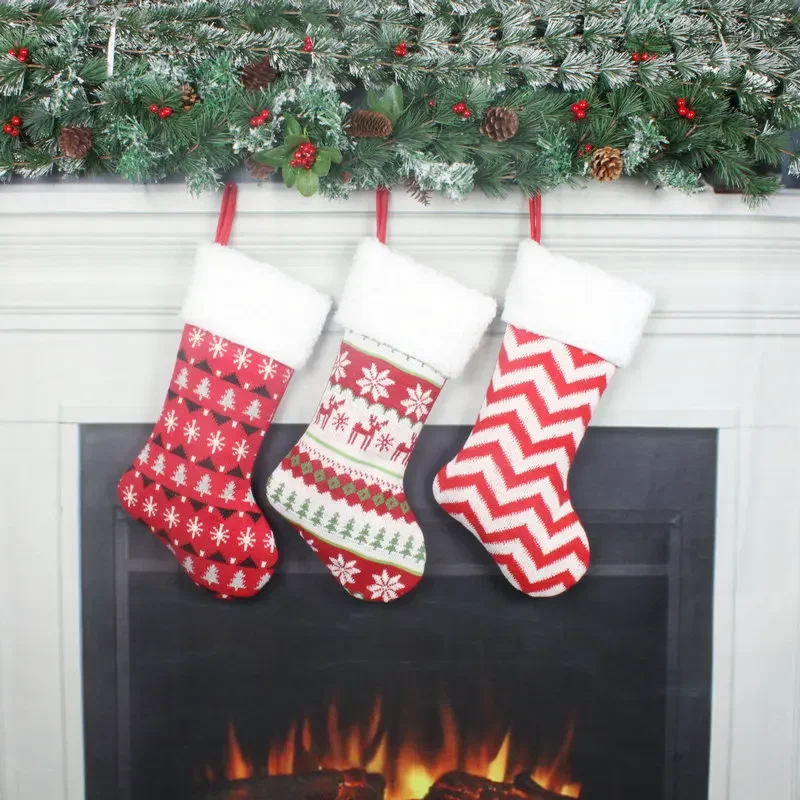 

Children's Leg Warmers New Christmas Socks Decorative Socks Candy Gift Bag Hanging Red Wool Hanging Gift Bag