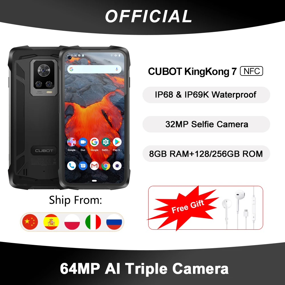 Cubot King Kong 7 IP68 IP69K Waterproof Rugged Smartphone 8GB+128GB/256GB 6.36" FHD+ 64MP Triple Camera 32MP Selfie 5000mAh NFC ram memory