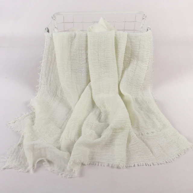 12275-e422cd.jpg hijab Bandeau voile froissé en coton pour femme, écharpe longue de couleur unie