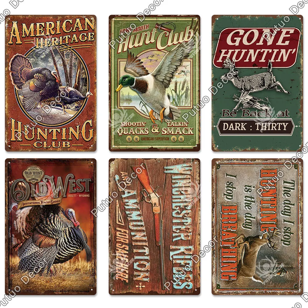 Putuo Vintage Tin Metal Hunting Signs Inside Out Home Decor