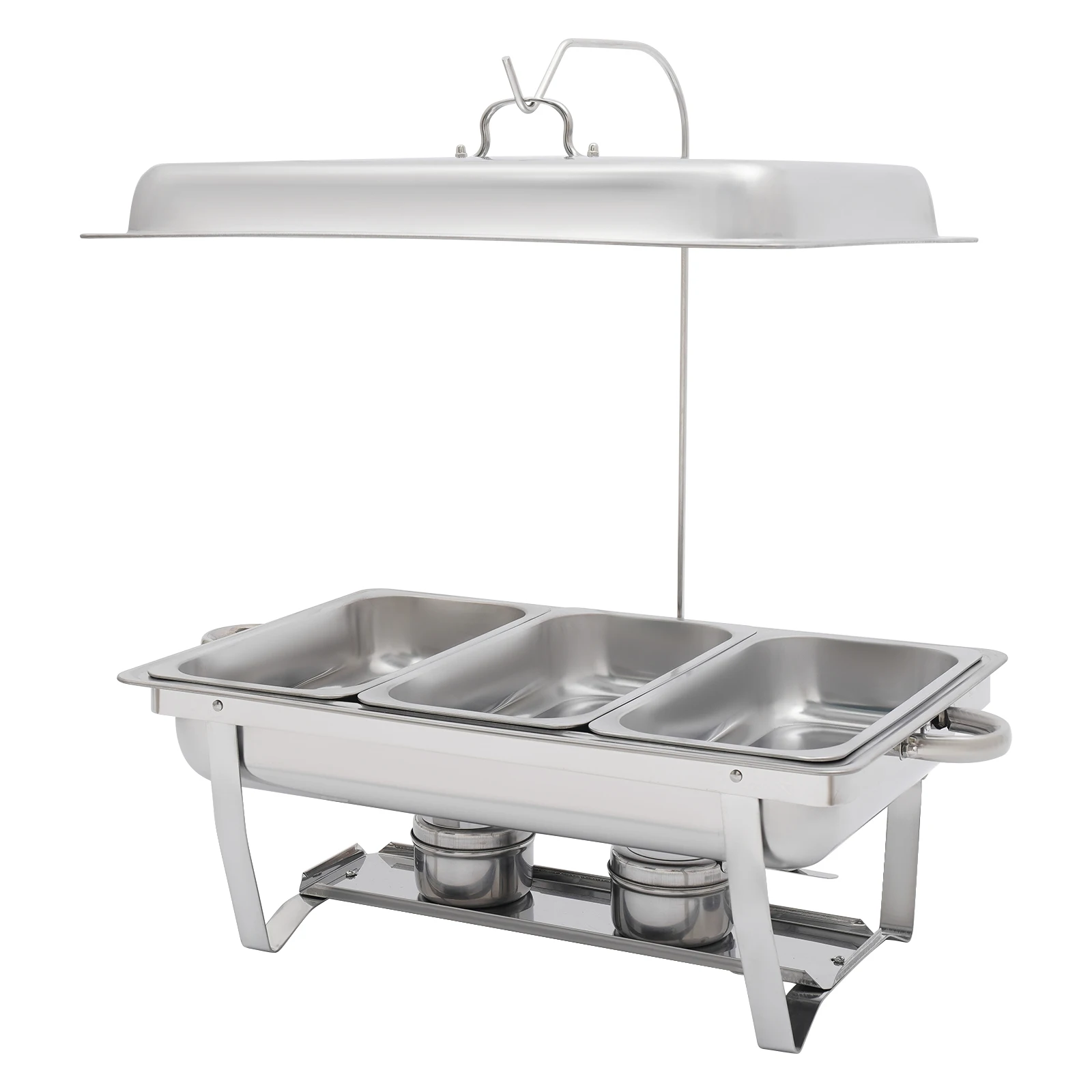 Quadratischer Buffet-Chafing-Dish, 3-Fach Speisenwärmer mit Hängedeckel, Stahl-Catering-Schale für Restaurant, Hochzeit, Bankett, Buffet – Detail 4