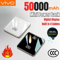 VIVO 50000mAh Mini Power Bank Large Capacity Super Fast Charging External Battery Built-in 4 Cables for IPhone Samsung Xiaomi