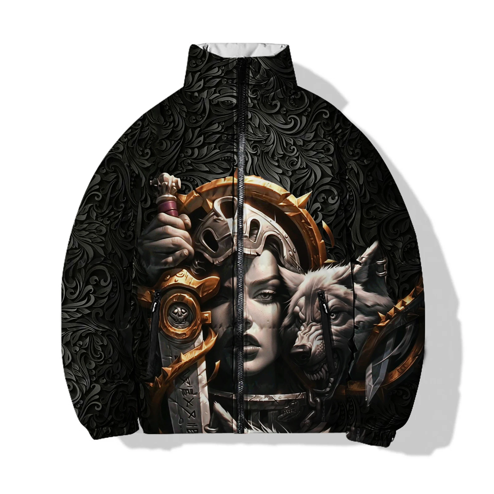 thumbnail image 1 of Abrigos de invierno para hombre Chaquetas cómodas y cálidas para hombre Abrigo de invierno moderno y versátil con estampado de guerrero medieval para hombre, 1 of 5
