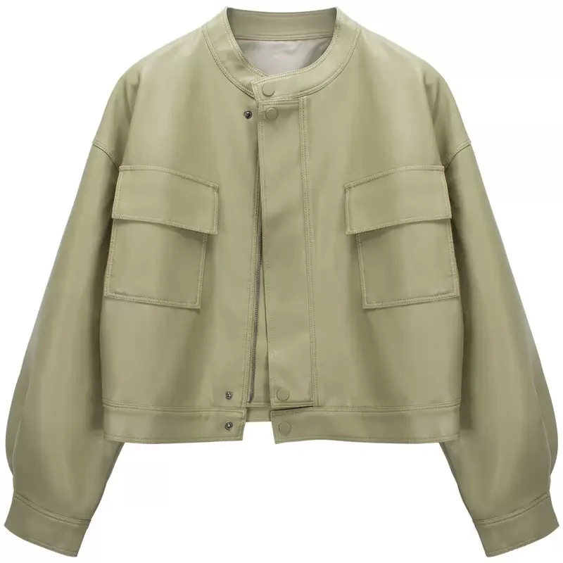 

Leather Coat Women's Short 2023 Fashion Everything Stand Collar Motorcycle Leather Jacket Port Style Casual Women's top Popular