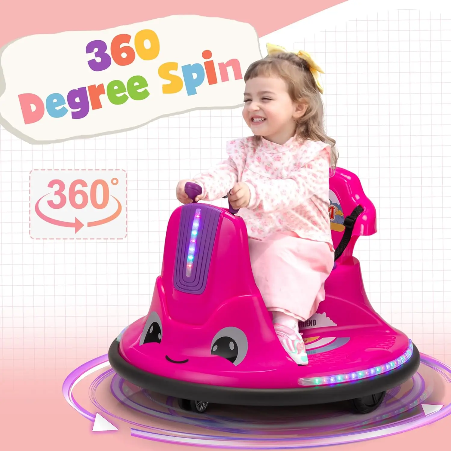 Toddlers Bumper Car, 12v Baby Electric Ride On Snail Shape Toy with Remote Control/Children Funny Stickers/360 Degree