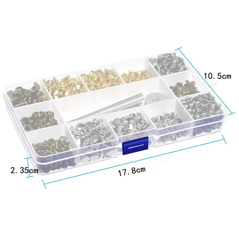 

Double Cap Rivets for Leather Craft, Tubular Metal Studs, Punch Pliers, Fixing Set, DIY, Leather Craft, 180Pcs