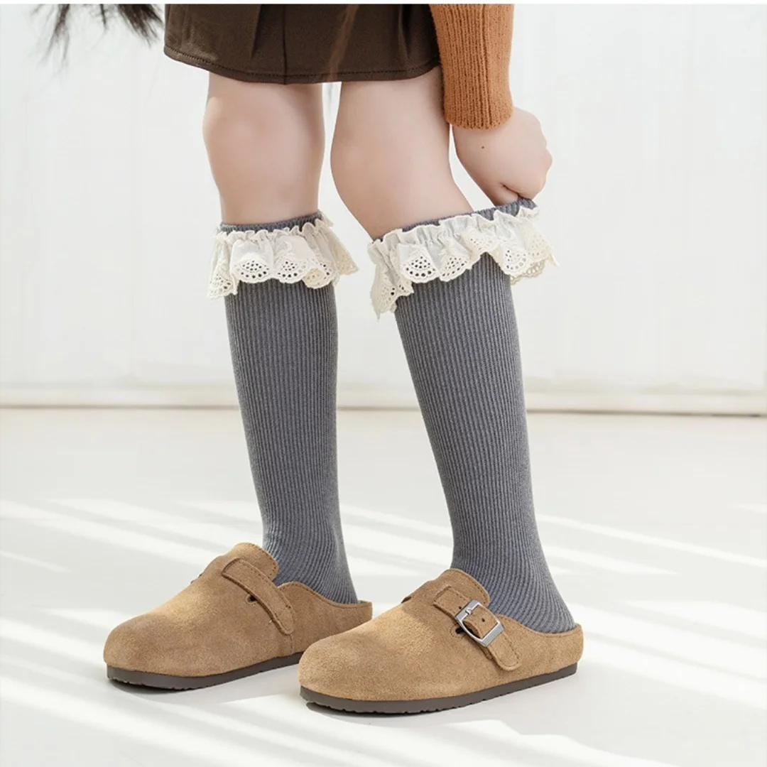 3 Pairs New Baby Knee Long Tube Socks Autumn Winter Children Cotton Sock For Girls Knee High Sock Ruffle Kids Floor Socks 3-9Y