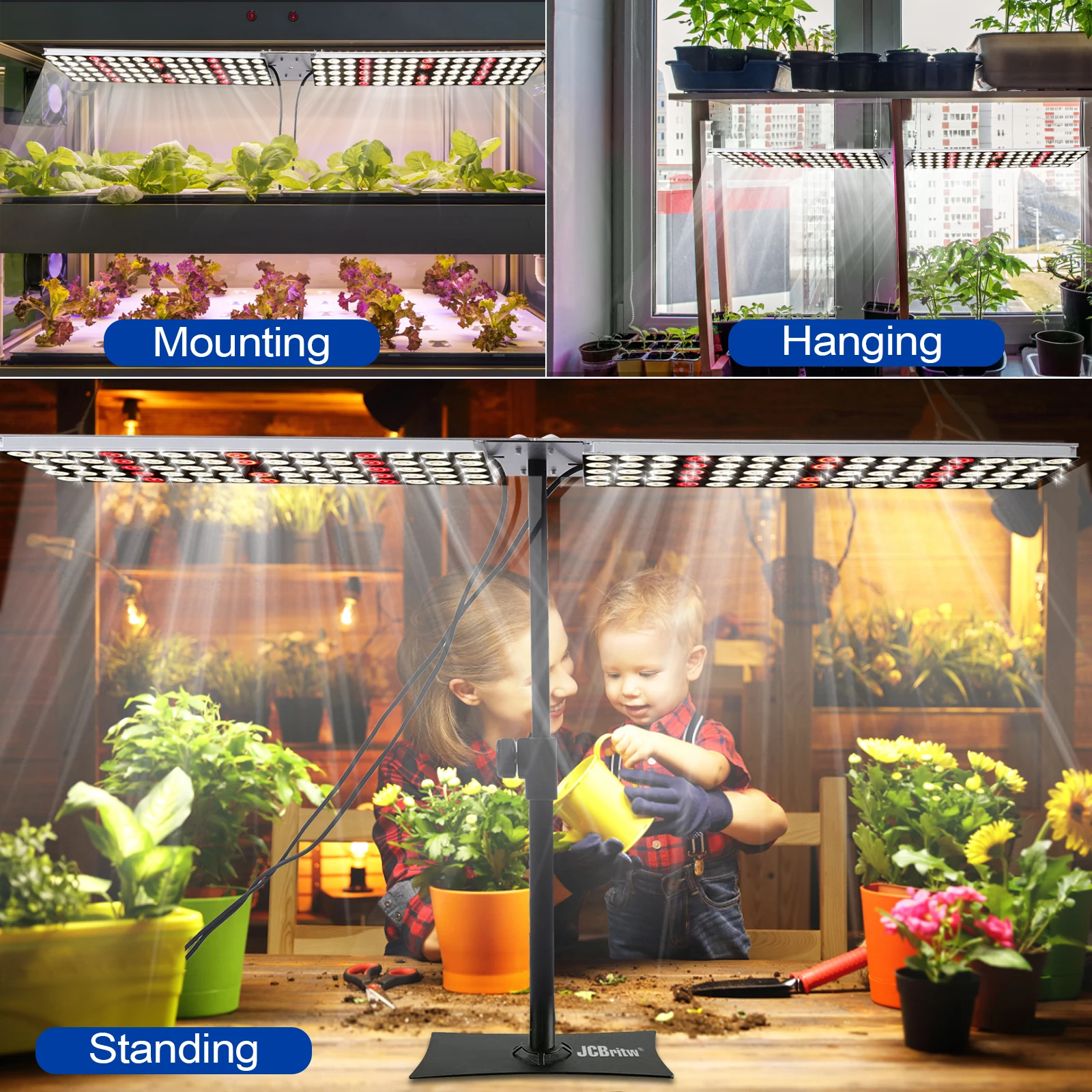 JCBritw 100W Plant Grow Light Full Spectrum with IR Adjustable Stand LED Grow Light for Indoor Plants Seedling Veg Flower Fruits