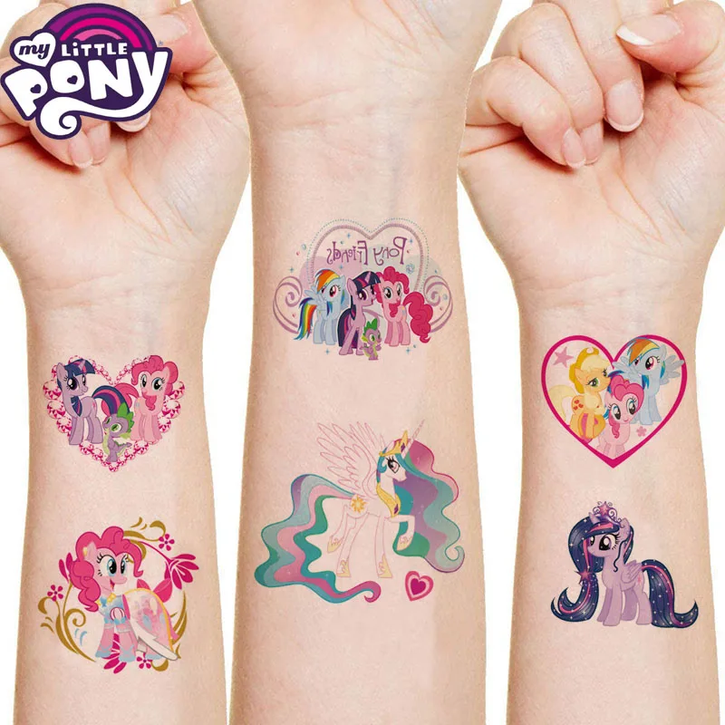  My Little Pony Tattoo Stickers Twilight Sparkle Rarity AppleJack Anime Personality Temporary Stickers Kids Party Toys Gifts 