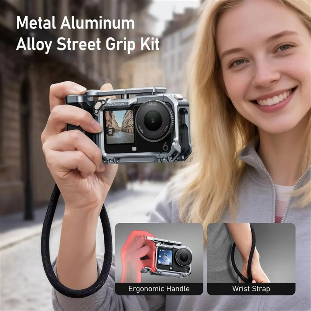 DJI 오즈모 액션 6용 DTC6 CYNOVA 스트리트 그립 키트, 사진 촬영용 그립이 있는 보호 케이지 프레임, 액션 6 카메라 액세서리