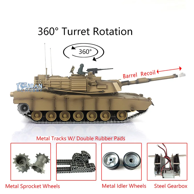 Heng Long 1/16 7.0 Abrams Radio Controlled Tank 3918 360° Turret Barrel Recoil Metal Tracks RC Panzer TH17801-SMT4 2