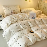 3pcs Satin Duvet cover set (1*Duvet Cover + 2*Pillowcase, Without Core), Black dot print Bedding Set, Soft Comfortable