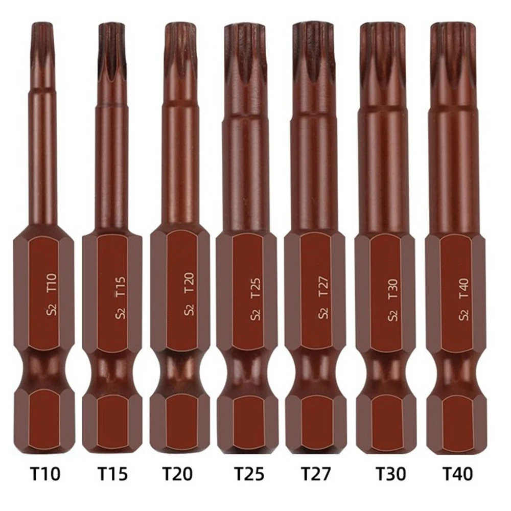 

7pcs 50mm Torx Screwdriver Bits Set Alloy Steel Magnetic Screw Driver 1/4'' Hex Shank Electric Screwdrivers Without Hole T10-T40