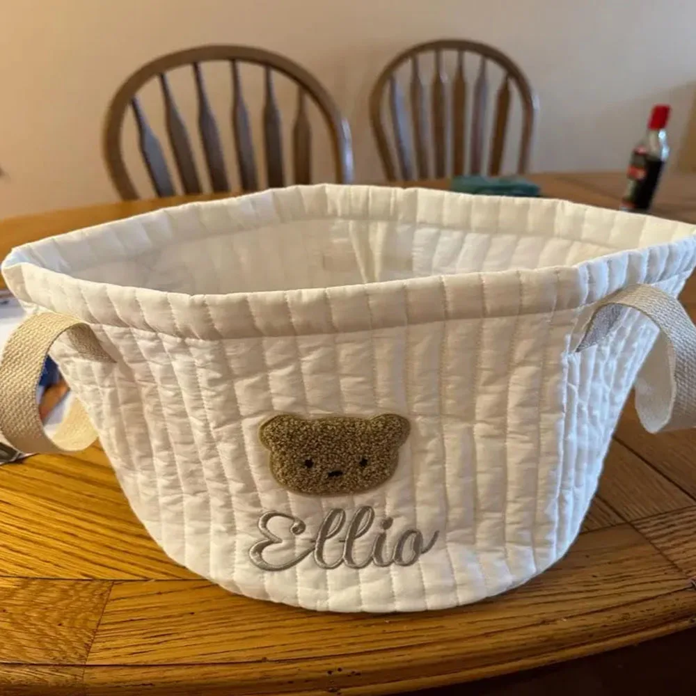 

Embroidered Name Cute Bear Storage Basket Baby Toys Storage Basket Personalized Baby Diaper Sorting Basket Baby Shower Gifts