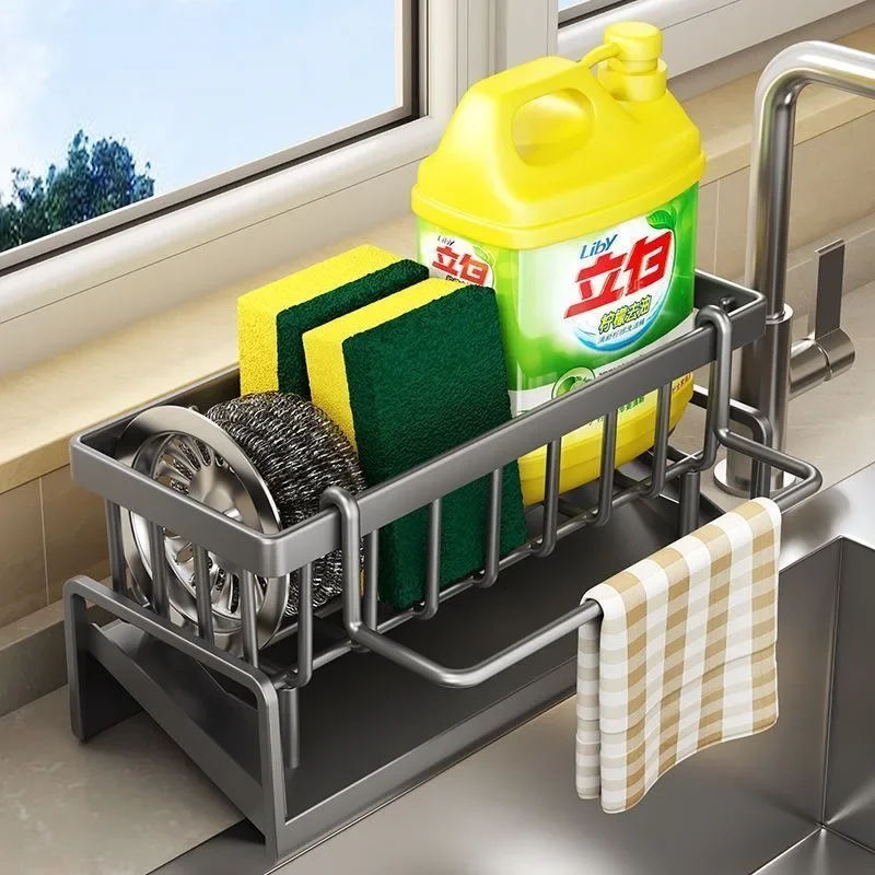 Kitchen Storage Rack Sink Sponge Holder Kitchen Organizer Multifunctional Sponge Rack Drainer Kitchen Shelf Sink Rag Dishwashing Detergent Dishcloth Organiser
