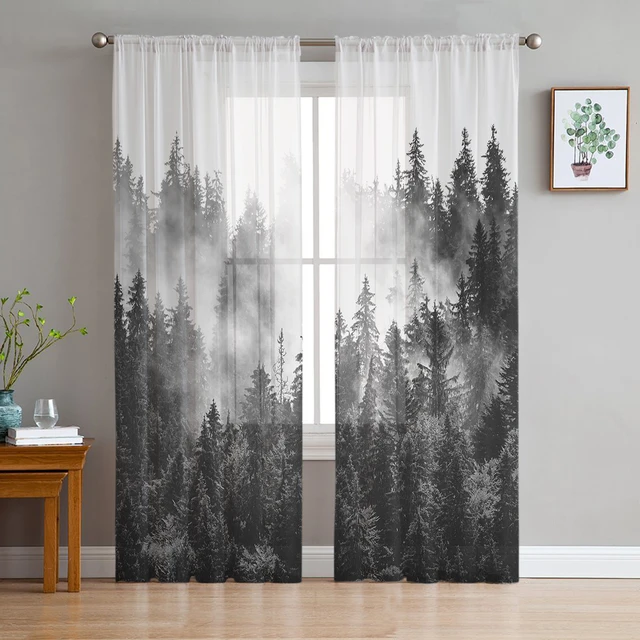 Cortinas de tul a cuadros para sala de estar, gasa transparente para  ventana de dormitorio, utensilios de cocina - AliExpress